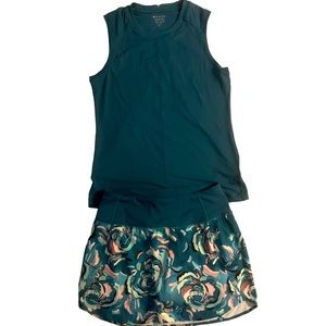 EUC XS Athleta green sunshield tank and floral skort.